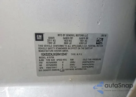 2016 GMC Yukon Denali z USA, uszkodzony, nr VIN 1GKS2CKJXGR412947